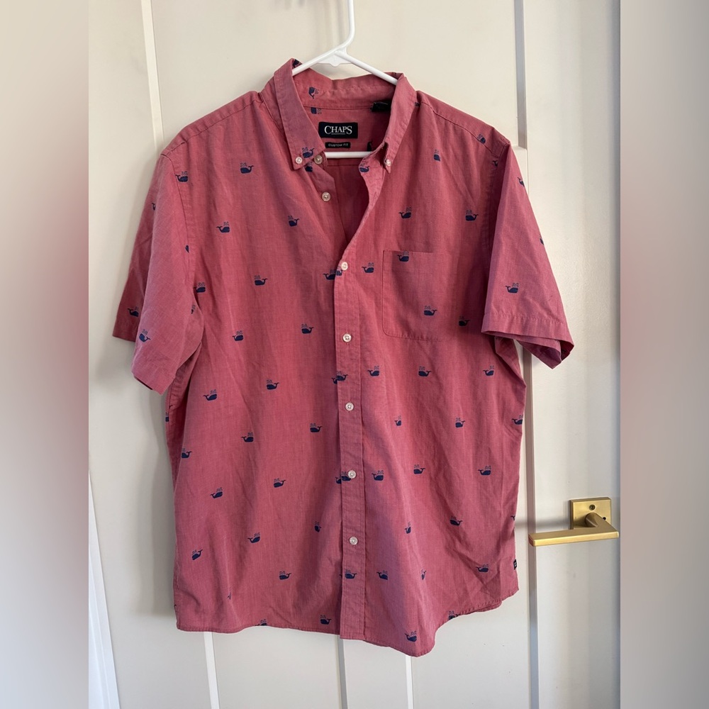 Chaps Men's Casual Pink Button Down Shirt whales